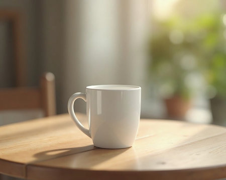 A steaming cup of coffee sits invitingly on a wooden table, its warm aroma filling the air. The...