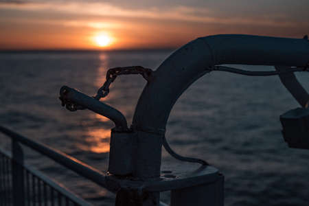 Amazing sunset on the sea horizon. Landscape, waves, top view. の写真素材