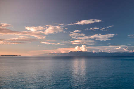 Greece coast, mediterranean sea view from the island Corfu. In the background - Albanian coast and mountains.の写真素材