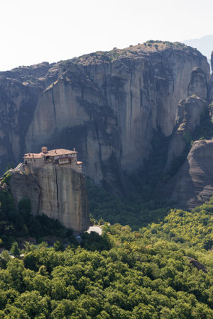 Roussanou Monastery, Meteora Monasteries, Kalambaka, Trikala, Greece. Geological formations of big...