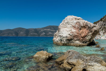 Rocks on Agiofili beach, Lefkada island, Greece. Ionian Islands. Summer.