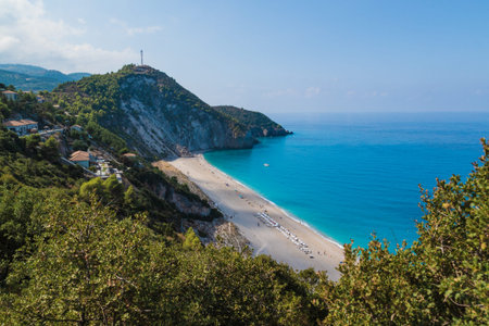 Beautiful view of Milos beach on Lefkada island, Greece.