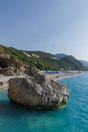 LEFKADA, GREECE - 19 SEPTEMBER 2019: The Kathisma Beach. One of the best beaches on the Greek island of Lefkada, Ionian Islands, Greece.のeditorial素材