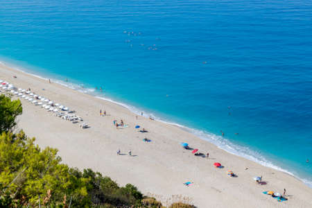 LEFKADA, GREECE - 19 SEPTEMBER 2019: Milos beach on Lefkada island, Greece.のeditorial素材