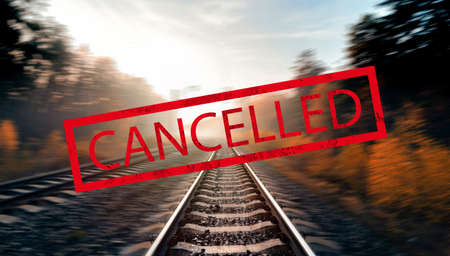 Rail road for trains in the forest. The cancellation of intercity train traffic in connection with the epidemic of the coronavirus. Covid-19.の写真素材