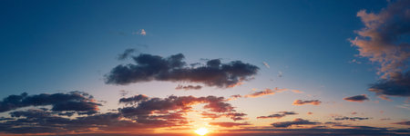 Dramatic panorama of the sunset sky in the evening.