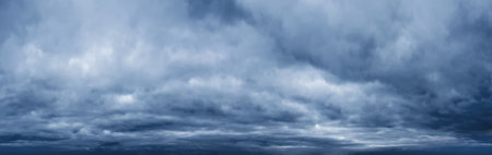 Panorama of sky with dark clouds before the storm.の写真素材