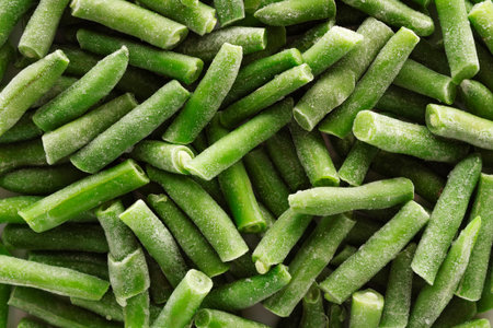 Close-up of frozen green beans. Frozen vegetables.