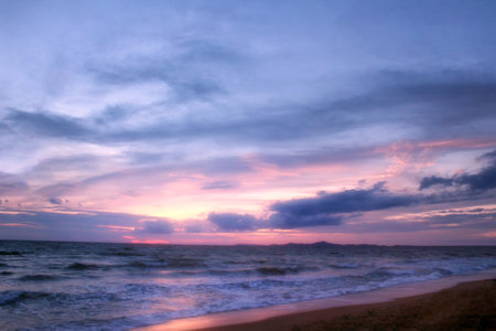 Beautiful sea landscape with dramatic sunset sky.の写真素材