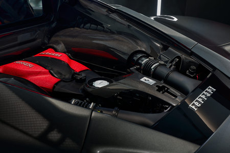 Engine of Ferrari F8 Tributo - V8, 3.9L, 720 HP, 770 NM, 0-100 km-h Katowice, Poland- 06/14/2019
