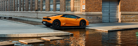 Oslo, Norway, 03/06/2016: Lamborghini Huracan in front of a building in Oslo.