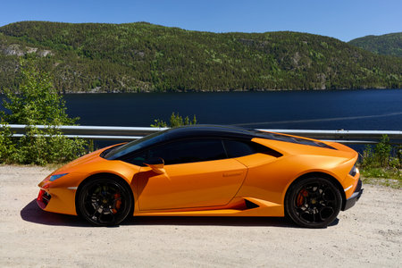 Yellow Lamborghini Huracan RWD, engine V10, 580 HP Gransherad, Norway. 04/06/2016のeditorial素材