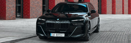 BMW 7 Series, G70, and modern premium limousine. The car on the background of the philharmonic. On sale from 2023. Poland, Katowice 03/05/2023のeditorial素材