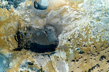 Hverir, Iceland. View of geothermal landscape with colorful minerals and pools in a remote areaの写真素材