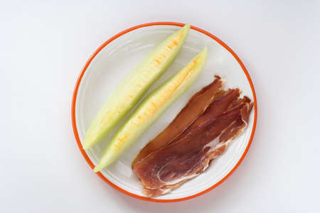 melon with spanish hamの写真素材
