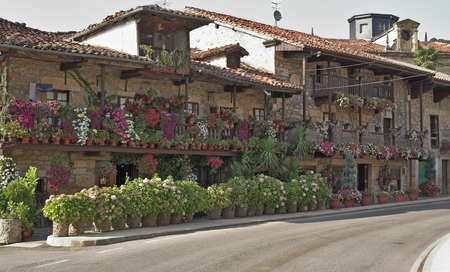 flowered street , Villacarriedo, Cantabria, Spainの写真素材