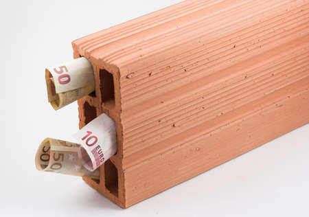 business construction, euro notes and brickの写真素材