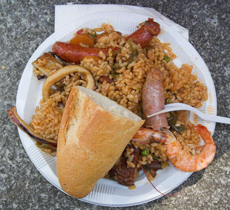 picnic paella, my plate from a big party paellaの写真素材