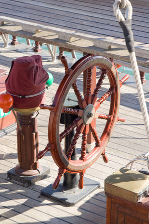 wooden rudder of a shipの写真素材