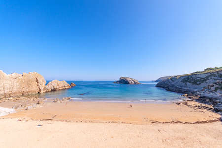 Quiet and lonely beautiful beach in Cantabria, Spainの写真素材