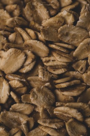 Macro close up portrait of organic oatmeal, studio lighting, selective focus