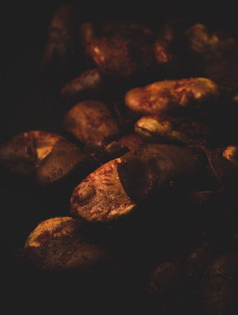 Macro close up of Mexican hot / spicy snack broad beans with chile, selective focus