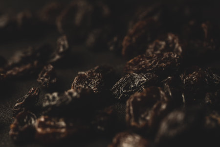 Organic Raisin Macro close up, selective focus