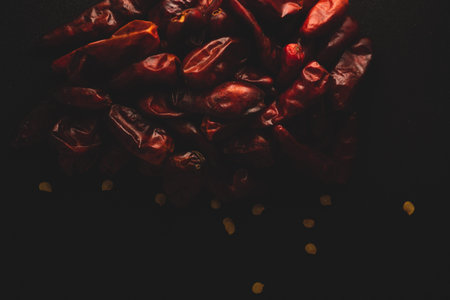 Japanese chili pods macro close up, selective focus