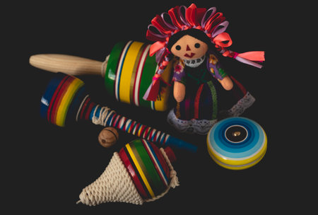 Beautiful Traditional colorful Mexican Handcraft toys, woodenの写真素材