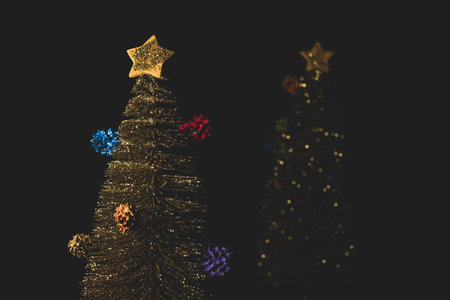 Handmade Christmas Holydays artificial Tree, selective focus, Stay home conceptの写真素材