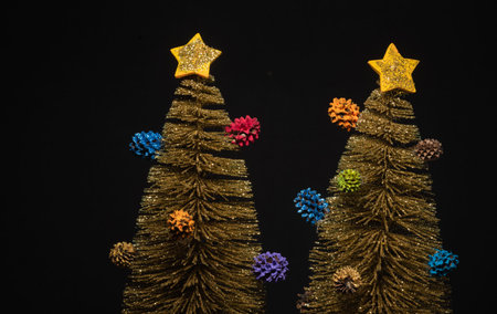 Handmade Christmas Holydays artificial Tree, selective focus, Stay home conceptの写真素材