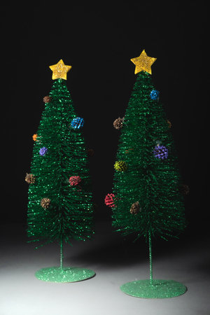 Handmade Christmas Holydays artificial Tree, selective focus, Stay home conceptの写真素材
