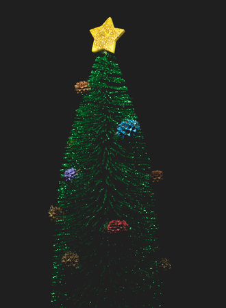 Handmade Christmas Holydays artificial Tree, selective focus, Stay home conceptの写真素材