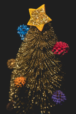 Handmade Christmas Holydays artificial Tree, selective focus, Stay home conceptの写真素材