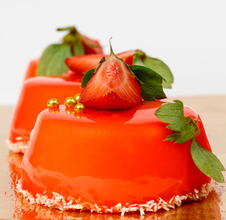 Red cake with strawberries.の写真素材