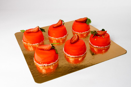 Red cake with strawberries.の写真素材