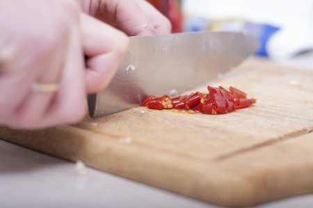 Cuting chiliの写真素材