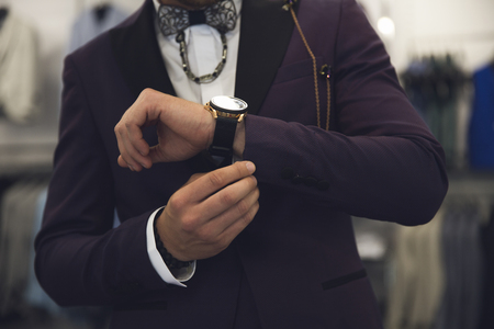 Men wearing a formal suit with accesoriesの写真素材