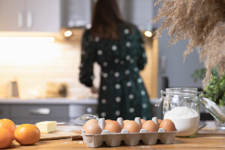 Women preparing homemade food pie, pizza, pasta with a dough roll. Hobbies and family life conceptの写真素材