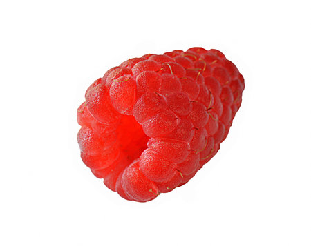 Fresh raspberries close-up on a white background, front view, isolators