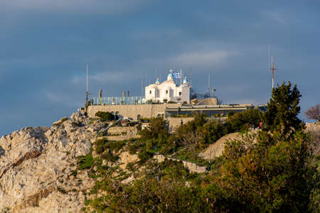 Athenian Church of St. George on Lycabettus against a dramatic sky, cityscapeの写真素材