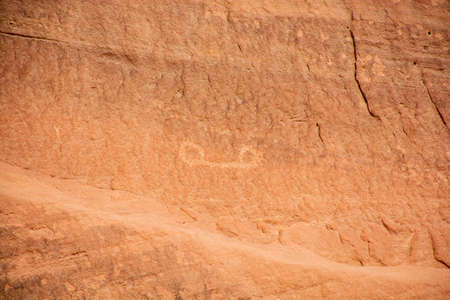 Ancient drawings in the Wadi Rum Desert, Jordan. rock paintingの写真素材