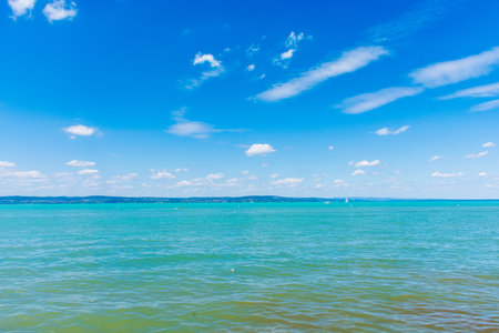 Beautiful summer lake landscape with turquoise water.の写真素材