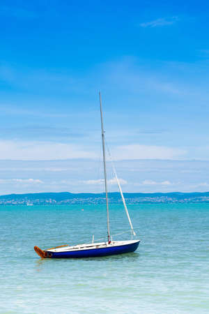 Hungary, lake Balaton, beautiful summer landscape with boats on the waterの写真素材