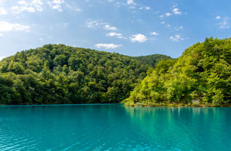 Plitvice lakes in Croatia, beautiful summer landscape with turquoise waterの写真素材