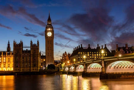 The Parliament of England on the background of a dramatic sky, a beautiful evening cityscape