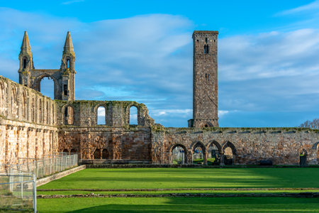 Ancient ruins of St. Andrew's Cathedral in St. Andrews, Fife region.の写真素材
