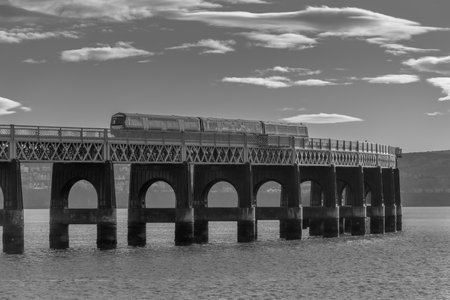 Railway bridge over the River Tay in the UKの写真素材