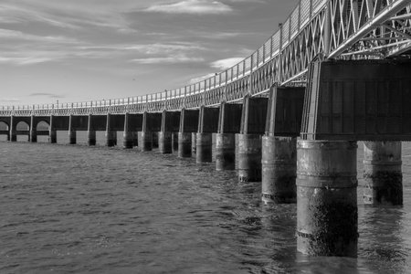 Railway bridge over the River Tay in the UKの写真素材
