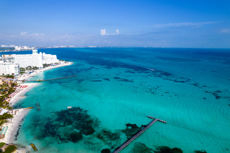 Mexico Cancun, beautiful Caribbean coast, top view.の写真素材